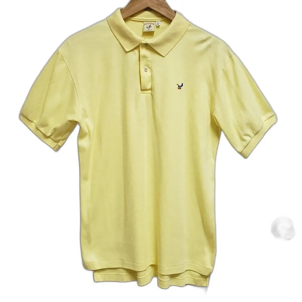 Flying Scotsman Shirt Mens Sz L Yellow Cotton Polo Short Slv Golf Office Casual